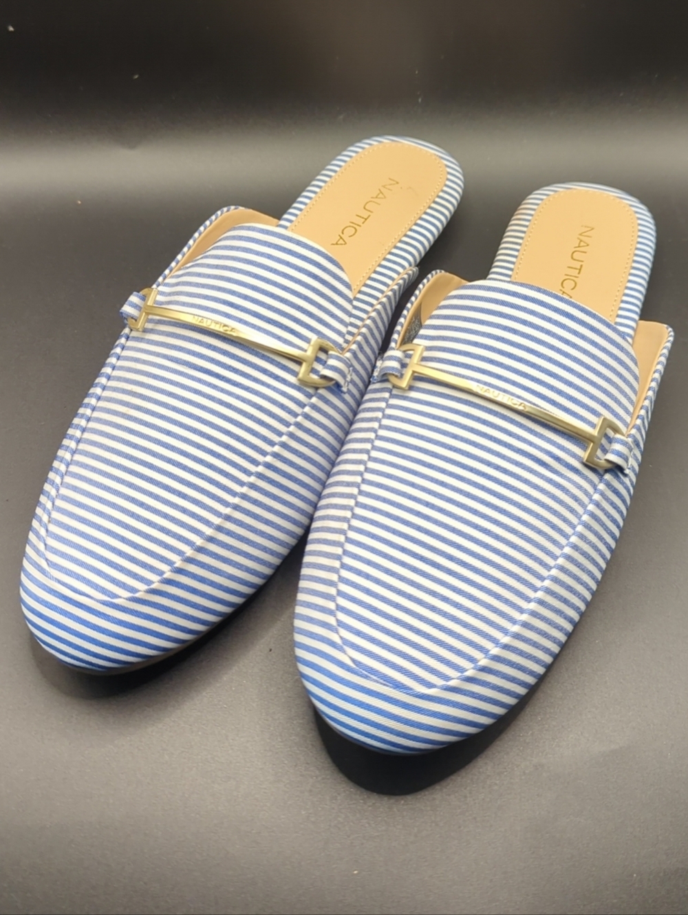 Nautica Labella Striped Sandals | Blue & White | Gold Buckle | Women's 9